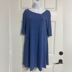 D3- EILEEN FISHER Blue VISCOSE-SPANDEX Asymmetrical Flared Midi Dress